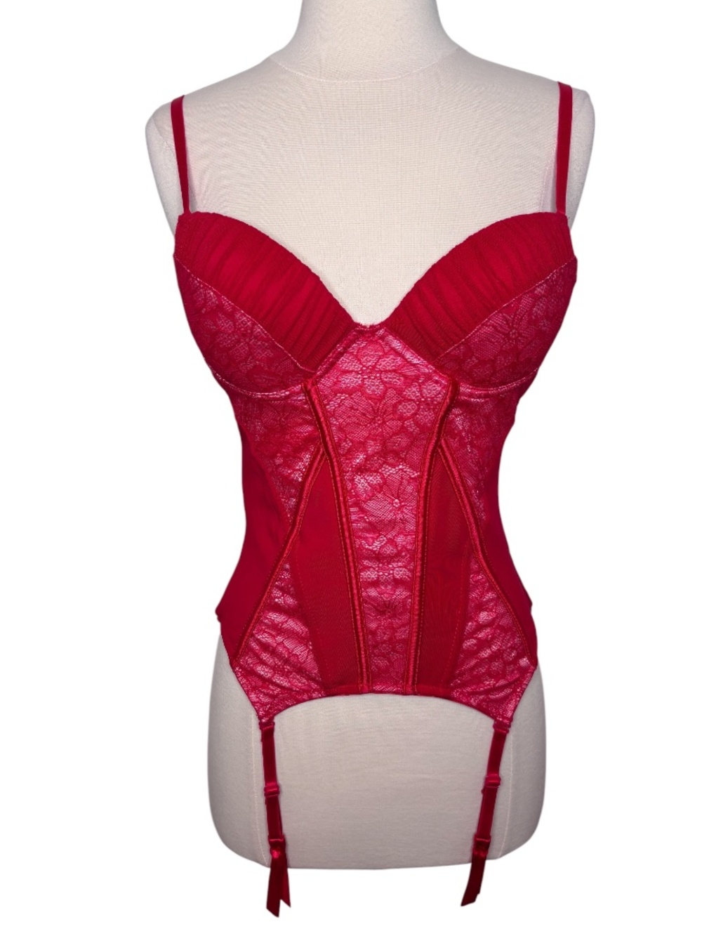 Rampage Intimates Red Lace Detail Push Up Corset Top Garter Straps Size Medium